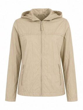 Bass Beige Khaki Hooded Anorak Utility Jacket Full Zip Large